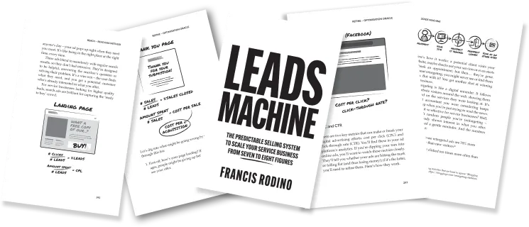 Leads Machine open book spread showing inside pages